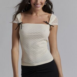 Kimchi Blue Ivory Top with Black Ribbon Accents